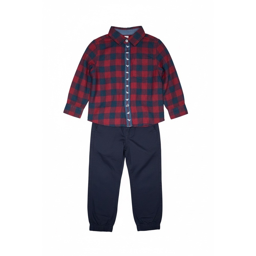 Kids‎ Headquarters Red Blue Plaid Flannel Shirt Jogger Pants Outfit Set, Size 4